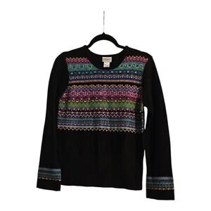 CLC Womens Size SM Black Embroidered Sweater Crew Neck Long Sleeves Colorful